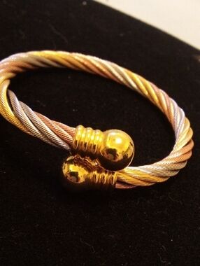 Tri-Tone Cable Cuff Bracelet in Gold, Silver & Rose - Women Jewelry